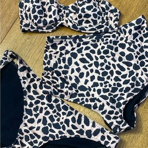 ASOS black & tan print swim set top size 34B bottoms size 10